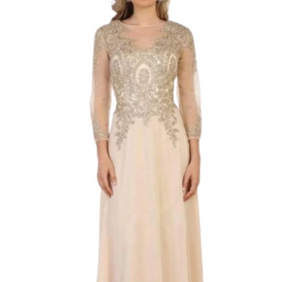 NWT May Queen MQ1549 Lace Mother of the Bride Dress Champagne M - Picture 1 of 6